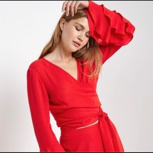 Soprano Red Ruffle Wrap Top